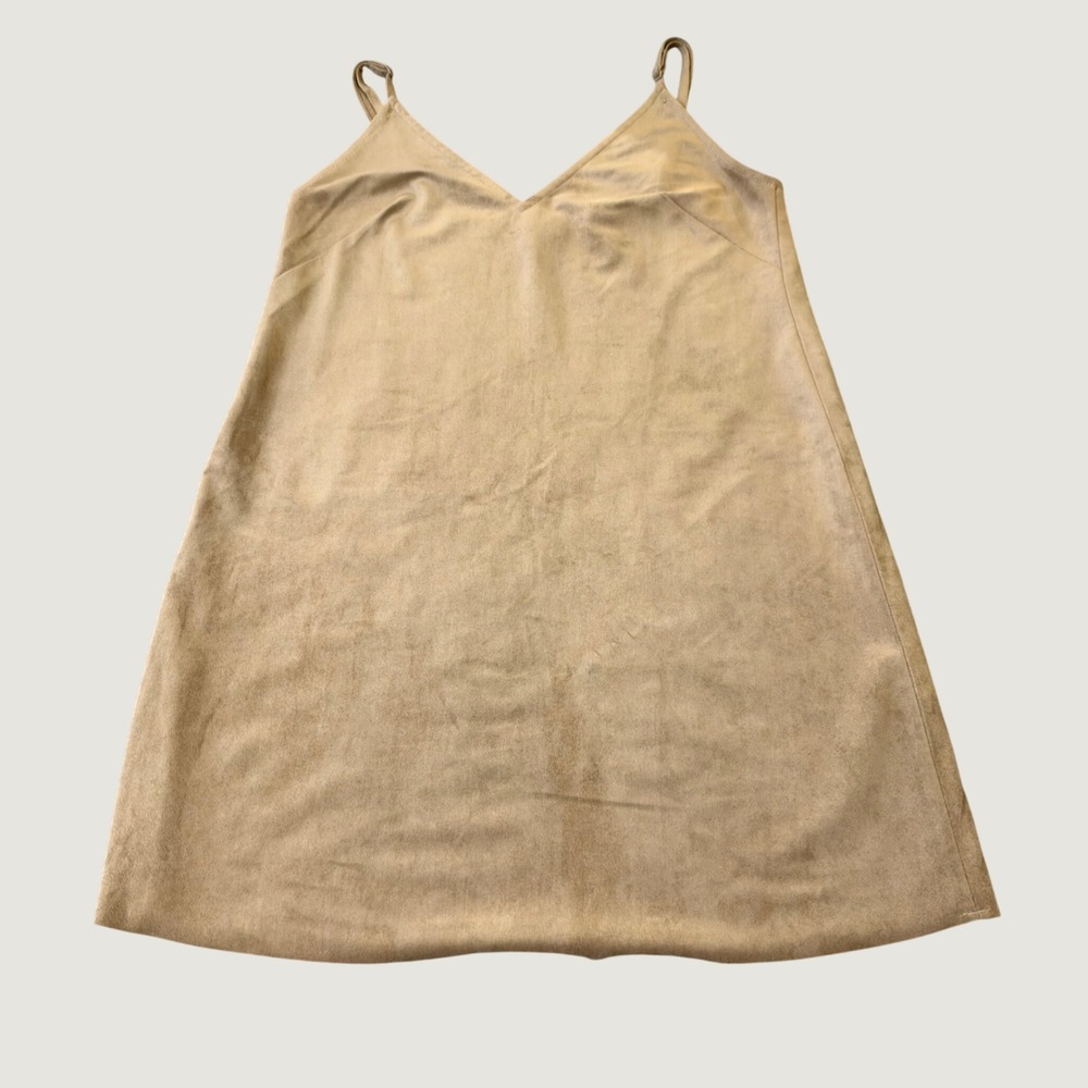 Wilfred Free A-Line Mini Dress S Faux Suede V-Neck Spaghetti Strap Tan Brown